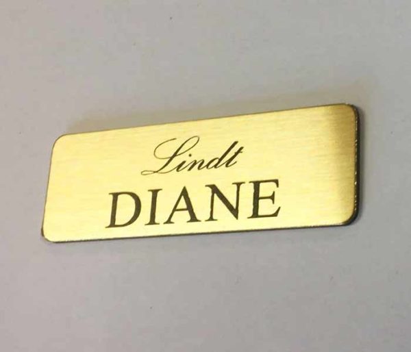 Brushed Gold Name Badge With Text And Pin Attached Laserable Plastic 70