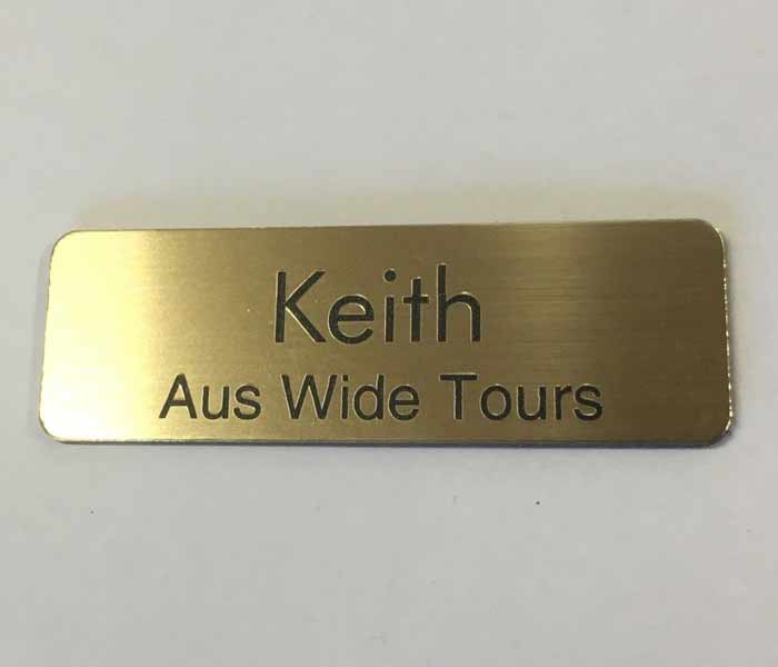 laserable plastic 70X23mm Name Badge Text with Logo & pin attached 