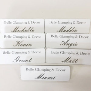 White Name Badge with Black Text + Pin Laserable Plastic 70 x 23mm