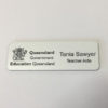 White Name Badge with logo + Pin Laserable Plastic 70 x 23mm
