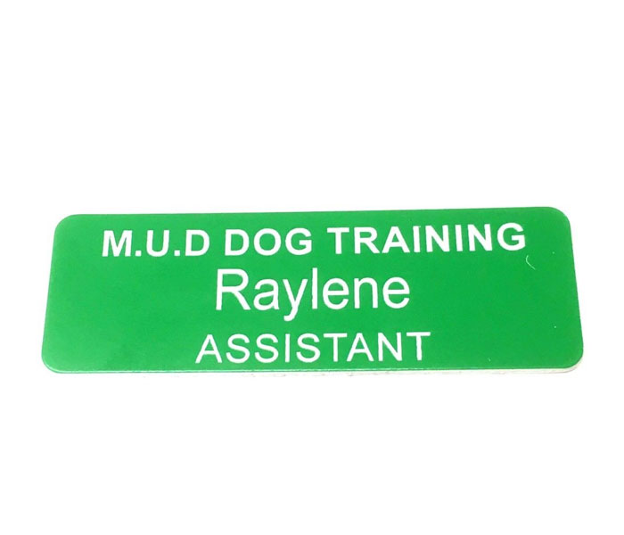 Apple Green Name Badge with White Text + Pin Laserable Plastic 70 x 23mm