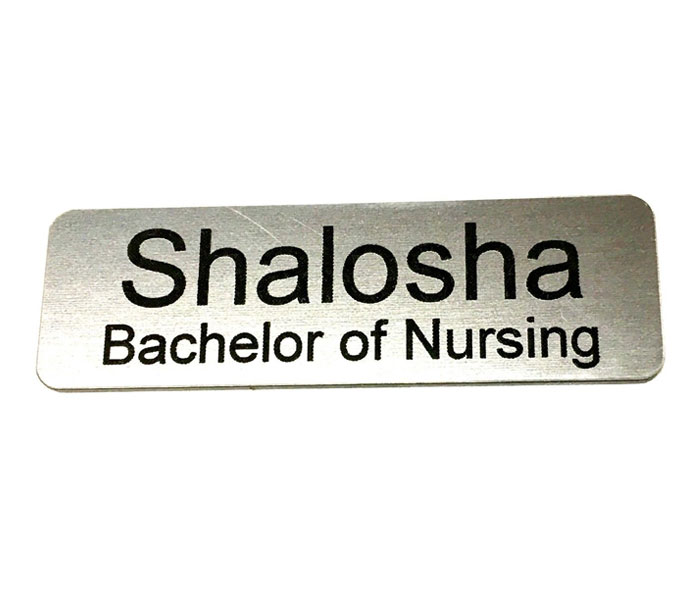 Brushed Silver Name Badge with pin attached Laserable Plastic 70 x 23 mm