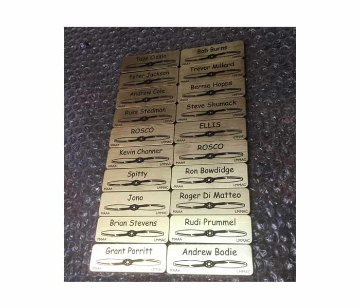 Bulk order 20 Name Badges with logo + Pin Laserable Plastic 70 x 23mm @$10 each