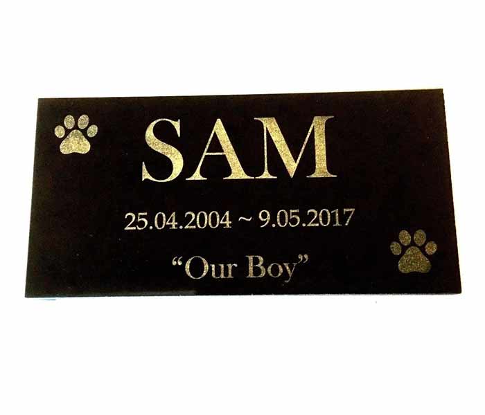 Dog Memorial Personalised Laser Engraved on Black Granite no holes 150 x 100 mm