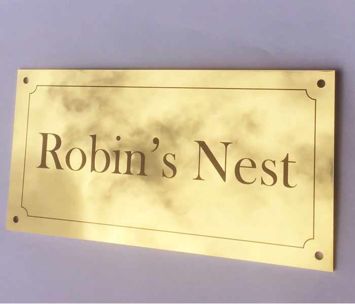House Sign Gold Mirror Stainless Steel finish Laser Engraved 200 x 100 mm