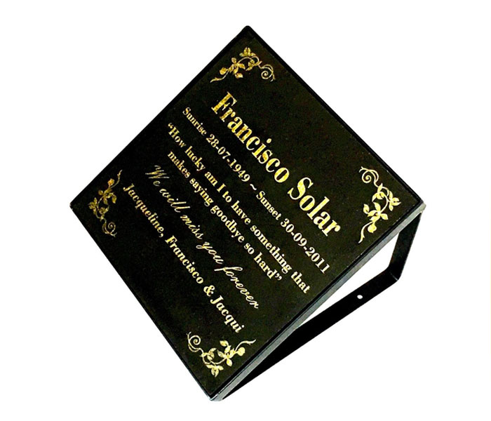Memorial Grave Marker Plaque and Stand Engraved Black Granite 300 x 300mm