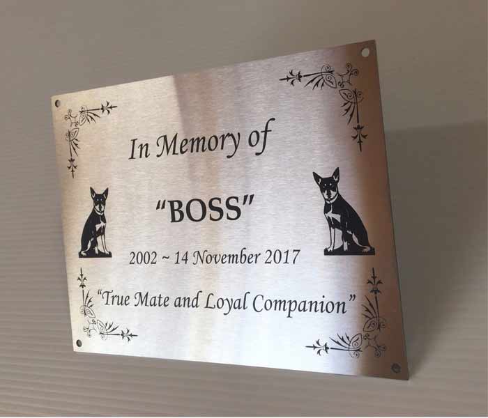 Pet Memorial Customised Engraved Stainless Steel with mounting holes 200x150mm