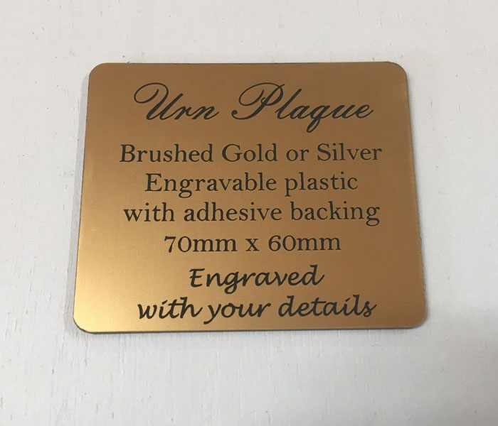 Urn Plaque engraved laserable plastic brushed gold 70x60mm